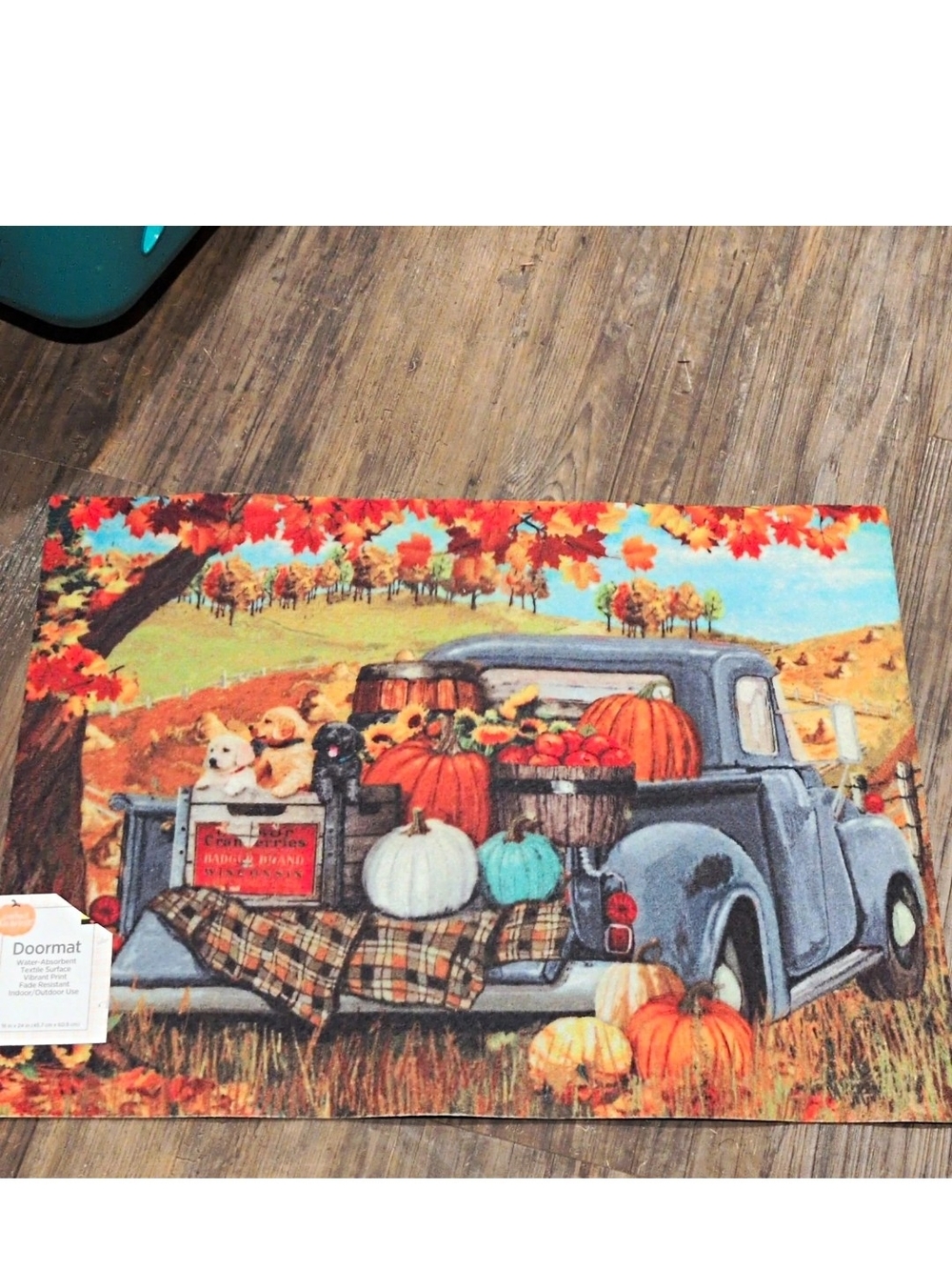 Autumn Harvest Blue Truck Doormat
